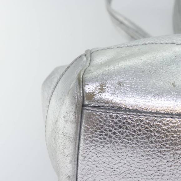 CELINE Tote Bag Leather Silver Auth 88261 - Picture 9 of 16